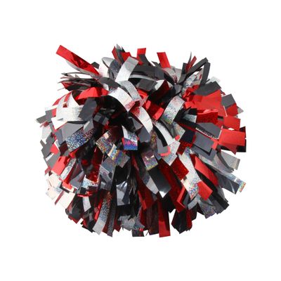 Cheerleading Pom Poms Metalic Holographic Cheerleader with Baton Handle 6 inch 1 Pair 2 Pieces (Red/Black/Silver)