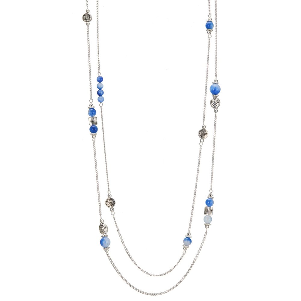 BULINLIN Layered Silver Long Necklace for Women Turquoise Stone Beaded Strand Sweater Chain Necklaces Fashion Costume Jewelry Gifts for Mom(Sapphire blue)