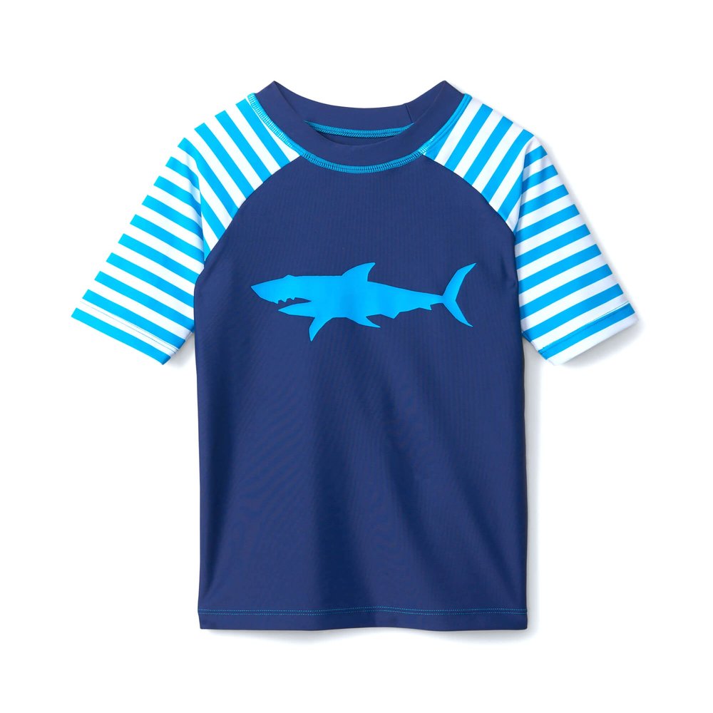 Hatley Boys' Short Sleeve Rashguard, Shark Stripes