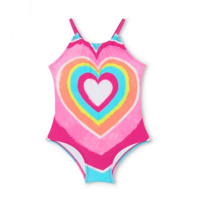 Hatley Girls Sleeveless One Piece Swimsuit, Psychodelic Heart, 2 Toddler