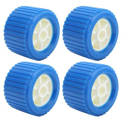 4 Pcs Trailer Wobble Roller Boat Wobble Roller Trailer Wobble Roller, Marine Ribbed Wobble Roller 108x75x19mm Blue PP High Temp Marine Wobble Roller for Boat Yacht