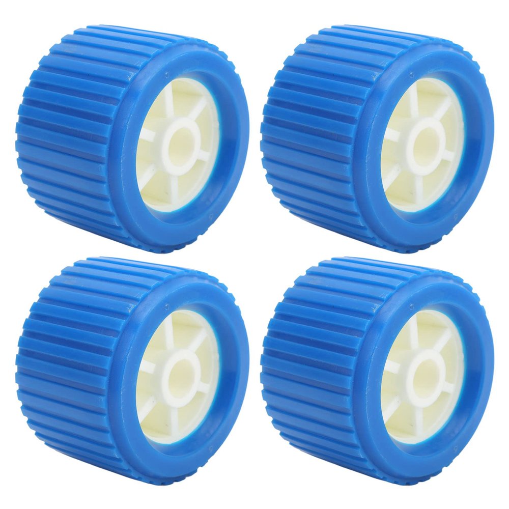 4 Pcs Trailer Wobble Roller Boat Wobble Roller Trailer Wobble Roller, Marine Ribbed Wobble Roller 108x75x19mm Blue PP High Temp Marine Wobble Roller for Boat Yacht