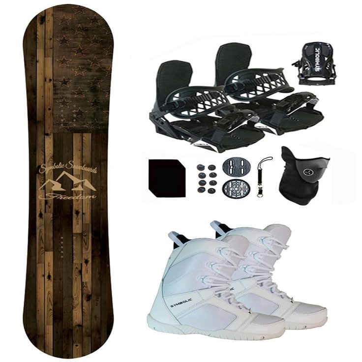 Symbolic Freedom Flag USA Kids Snowboard & Bindings & Choice Blem Boots Package (BLK Bindings+ White Blem Boot 4.5, 135cm Freedom Rocker)