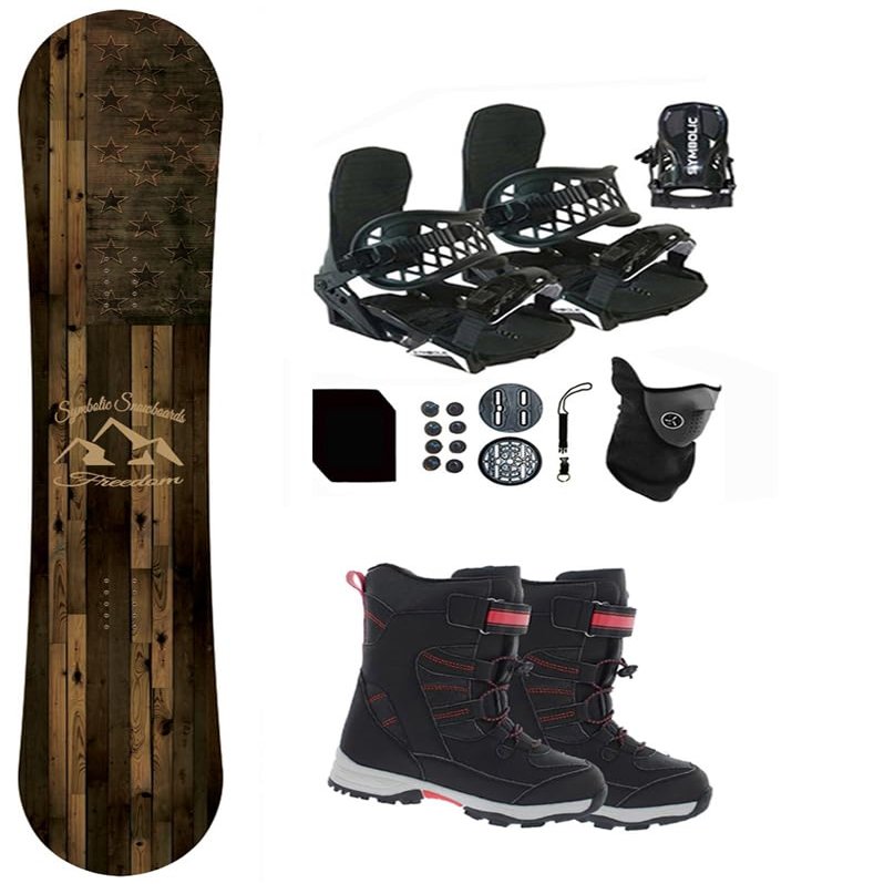 Symbolic Freedom Flag USA Kids Snowboard & Bindings & Choice Blem Boots Package (Kid 2 Binding+Boot Blk Red Tote, 110cm Freedom Rocker)