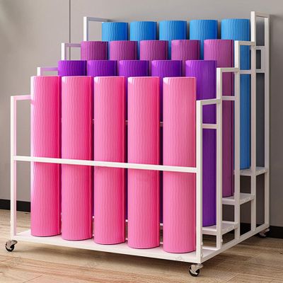 Fadiadem Yoga Mat Storage Rack Foam Roller Holder, Gym Sports Equipment Storage Rack Home Exercise Fitness Gear Organizer, Workout StorageRolling Workout Storage Cart Exercise Mat Storage Shelf