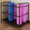 Yoga Mat Storage Rack, Home Gym Yoga Mat Holder Foam Roller Organizer, Movable Sports Equipment Storage Rack with Wheels, Rolling Workout Storage Cart Exercise Mat Storage Shelf view 1