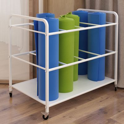 Yoga Mat Storage Rack, Home Gym Yoga Mat Holder Foam Roller Organizer, Movable Sports Equipment Storage Rack with Wheels, Rolling Workout Storage Cart Exercise Mat Storage Shelf