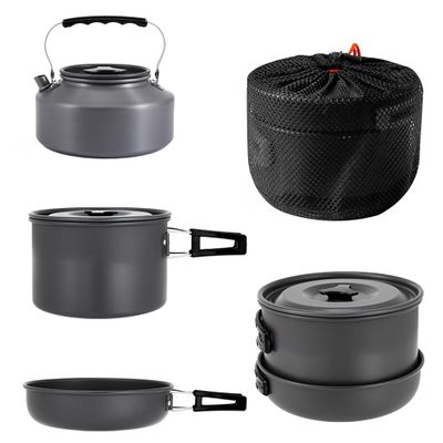 aiGear 3pcs Camping Cookware Mess Kit, Non-Stick Camping Pan Pot Kettle, Lightweight Aluminum, Collapsible Portable Camping Cooking Set for Outdoor Cooking Hiking Picnic, Black (CC01BK05)