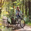 Aosom 2-in-1 Walk/Ride Child Baby Bike Trailer for Kids 2 Seater, High-Visibility Bike Stroller for Toddler Wagon, Weather-Strong Double Bicycle Trailer Accessory for Kids, Green view 2