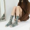 5 Pairs Vintage Embroidered Floral Socks, Embroidered Socks Winter Warm Cotton Women Vintage Flower Socks (Blue) view 3