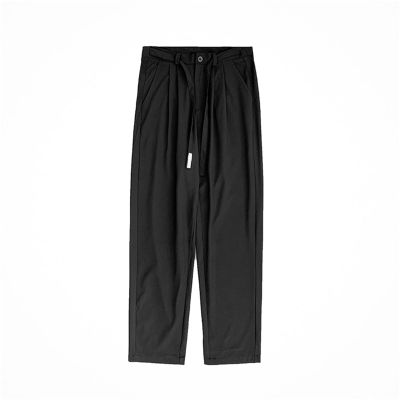 Men's Thin Loose Straight Slacks in Summer Casual Elastic Waist Summer Beach Pants Lightweight Sweatpants (Black,Medium)
