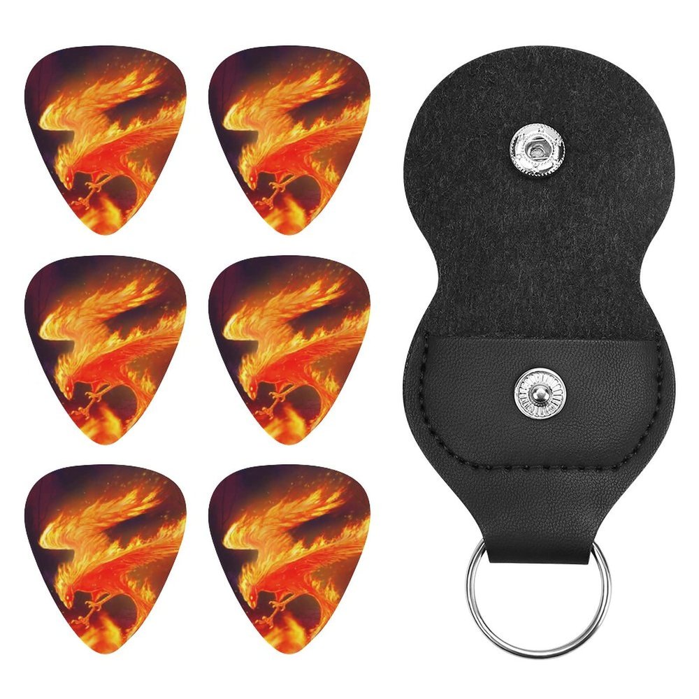 Fire Phoenix Guitar Picks Personalized Triangle Plectrums Guitar Accessories with Storage Bag for Men Women 0.96mm
