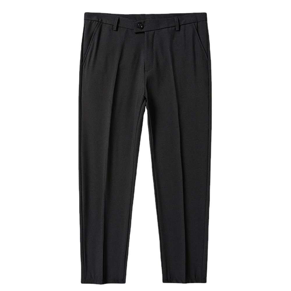 Men Thin Solid Simple Pencil Pants Classic Casual Stretch Pant Business Dress Pants Slim Fit Skinny Suit Pants (Black,28)