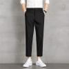 Men Thin Solid Simple Pencil Pants Classic Casual Stretch Pant Business Dress Pants Slim Fit Skinny Suit Pants (Black,28) view 2