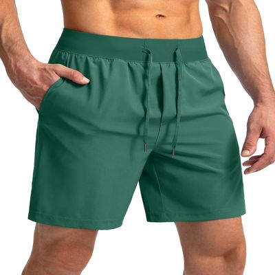 Men's Running Shorts with Zipper Pockets 7 Inch Lightweight Quick Dry Gym Athletic Workout Shorts for Men (Green, M)