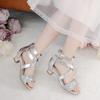 Dufannie Silver Girls High Heels Kids Dress Shoes Princess Heels for Kid Sandals Little Girls Sparkle Shoes Pumps Size 13 Pageant Wedding Church Halloween Dance Party Tween Sandal(3405Silver 13) view 2