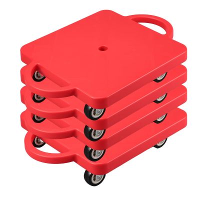4 Pieces Sports Scooter Board Bulk Sitting Scooter Board with Handles Plastic Casters Sport Flat for Gym Indoor Outdoor Activities Play Equipment(Red)