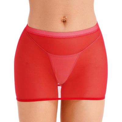 Loloda Women's Fashion Stretchy Basic Stretchy Bodycon Micro Short Mini Club Skirt Type C Red A Small