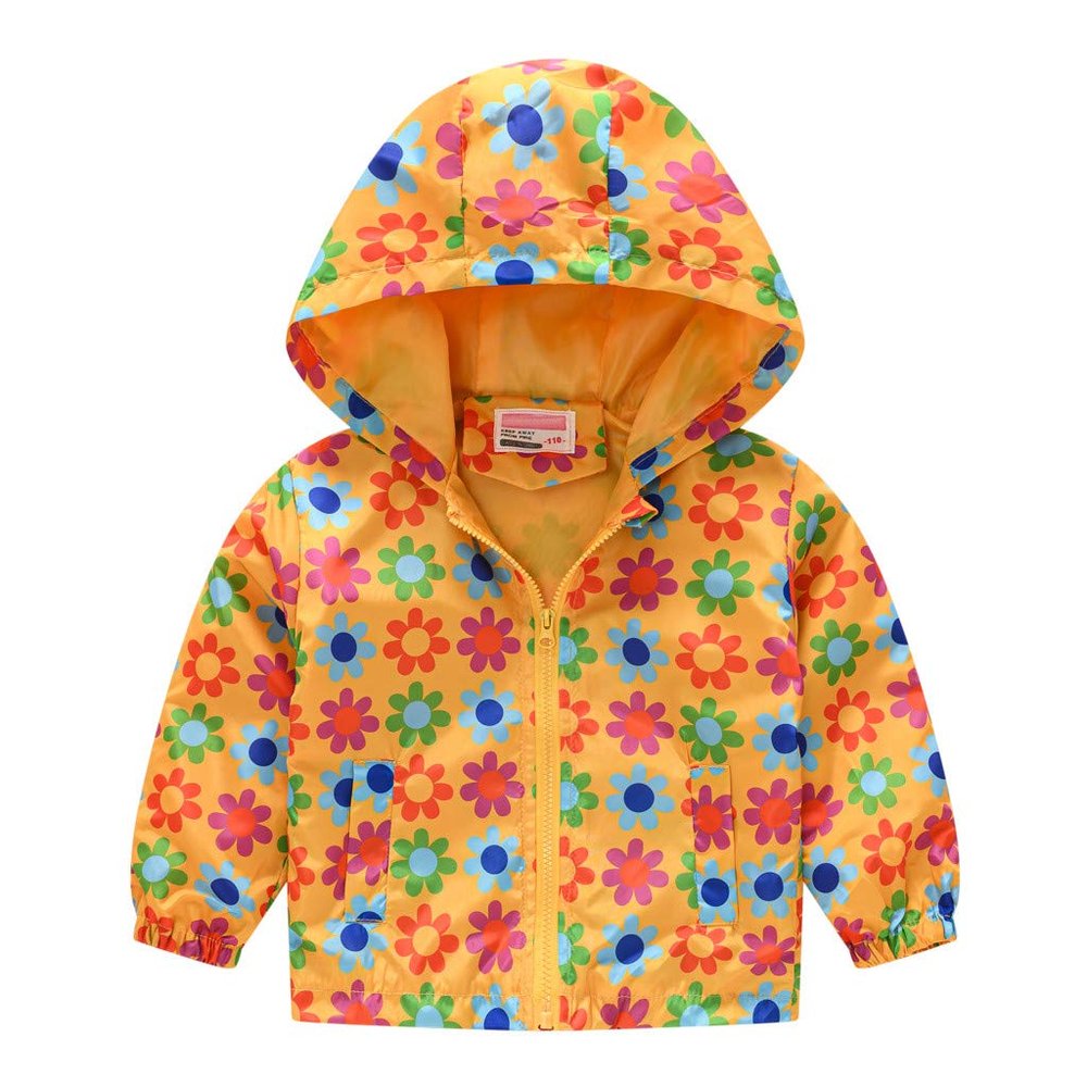 Toddler Baby Boys Girls Hooded Jacket Cartoon Print Zip Hooded Jacket Kids Coats Windbreaker (Yellow, 18-24 Months)
