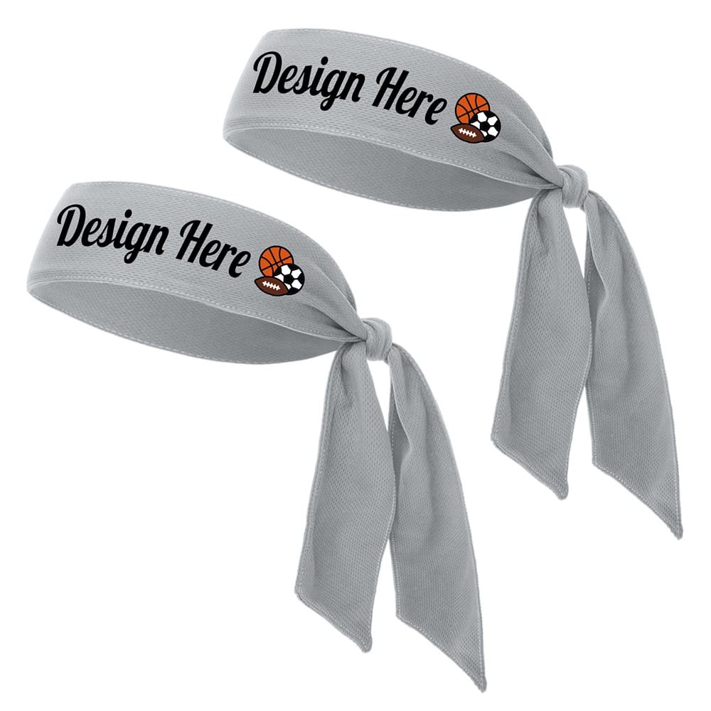 TopTie 50 PCS Custom Tie Back Headband, Tie Sweatband, Grey Sports Headband, Design Your Own Headband with Logo