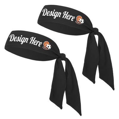 TopTie 50 PCS Custom Tie Back Headband, Tie Sweatband, Black Sports Headband, Design Your Own Headband with Logo