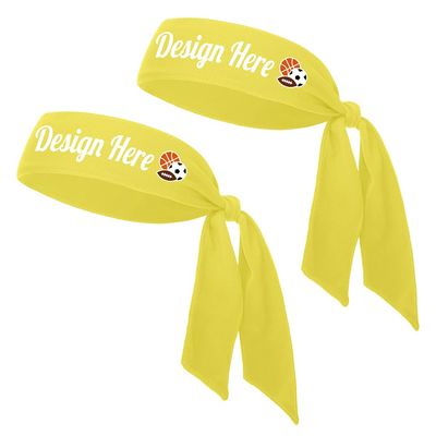 TopTie 50 PCS Custom Tie Back Headband, Tie Sweatband, Yellow Sports Headband, Design Your Own Headband with Logo