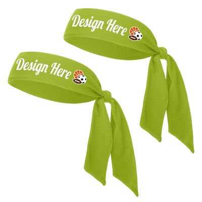 TopTie 50 PCS Custom Tie Back Headband, Tie Sweatband, Light Green Sports Headband, Design Your Own Headband with Logo