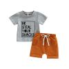 Infant Toddler Baby Boy Summer Clothes Short Sleeve Striped T-Shirt Top Solid Shorts Set 2Pcs Casual Shorts Outfit (MR Steal Your Girl-Gray, 18-24 Months) view 1