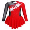 FEESHOW Girls Ballet Figure Ice Skating Ballerina Costume Kids Sequins Long Sleeves Dress for Gym Competition Red_Floral 6 Years view 1