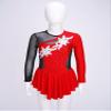 FEESHOW Girls Ballet Figure Ice Skating Ballerina Costume Kids Sequins Long Sleeves Dress for Gym Competition Red_Floral 6 Years view 3