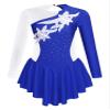 FEESHOW Girls Ballet Figure Ice Skating Ballerina Costume Kids Sequins Long Sleeves Dress for Gym Competition Sky_Floral 8 Years view 1