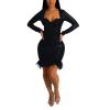 Women Sexy Solid Color Sequin Feather Zipper Pack Hip Dress Cocktail Party Dress Womens Halter Cocktail Dress (Black, XL) view 1