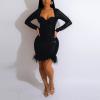 Women Sexy Solid Color Sequin Feather Zipper Pack Hip Dress Cocktail Party Dress Womens Halter Cocktail Dress (Black, XL) view 2