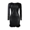 Women Sexy Solid Color Sequin Feather Zipper Pack Hip Dress Cocktail Party Dress Womens Halter Cocktail Dress (Black, XL) view 4