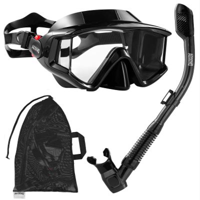 Aegend Snorkeling Gear for Adults Youth Kids, Snorkel Mask with Top Dry Valve - Panoramic View Anti-Leak and Anti-Fog with Mesh Bag for Snorkeling, Scuba Diving, Freediving & Swimming
