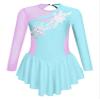 FEESHOW Girls Ballet Figure Ice Skating Ballerina Costume Kids Sequins Long Sleeves Dress for Gym Competition Blue_Floral 10 Years view 1