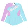 FEESHOW Girls Ballet Figure Ice Skating Ballerina Costume Kids Sequins Long Sleeves Dress for Gym Competition Blue_Floral 10 Years view 3