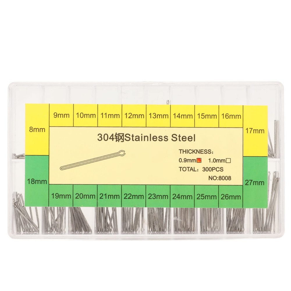 0.9mm Watch Band Link Cotter, Stainless Steel Watch Band Strap Link Pins Assortment Replacement Kit 8mm27mm (300 PCS )