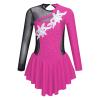 FEESHOW Girls Ballet Figure Ice Skating Ballerina Costume Kids Sequins Long Sleeves Dress for Gym Competition Pink_Floral 8 Years view 1