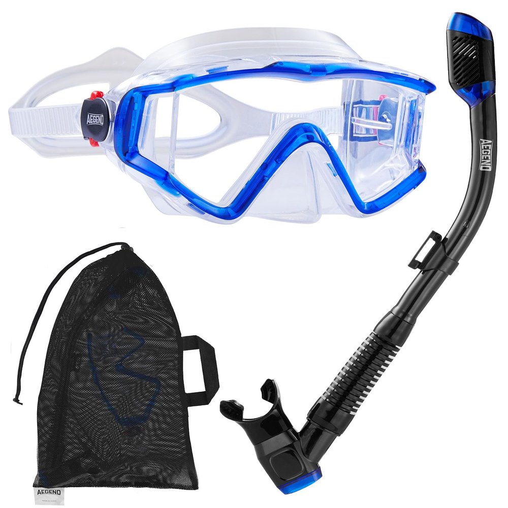 Aegend Snorkeling Gear for Adults Youth Kids, Snorkel Mask with Top Dry Valve - Panoramic View Anti-Leak and Anti-Fog with Mesh Bag for Snorkeling, Scuba Diving, Freediving & Swimming