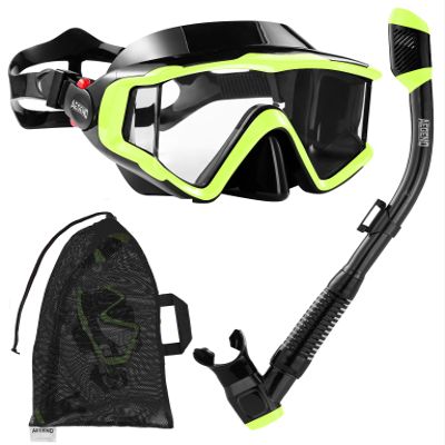 Aegend Snorkeling Gear for Adults Youth Kids, Snorkel Mask with Top Dry Valve - Panoramic View Anti-Leak and Anti-Fog with Mesh Bag for Snorkeling, Scuba Diving, Freediving & Swimming