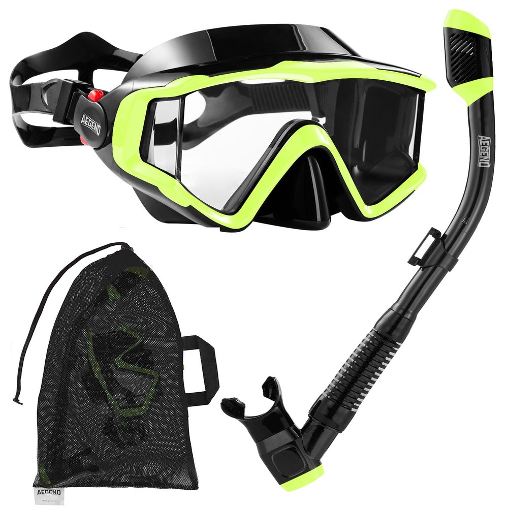 Aegend Snorkeling Gear for Adults Youth Kids, Snorkel Mask with Top Dry Valve - Panoramic View Anti-Leak and Anti-Fog with Mesh Bag for Snorkeling, Scuba Diving, Freediving & Swimming