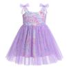 1st Birthday Girl Dress Outfit Baby Girl Sequin Dress Sleeveless Rainbow Stars Print Tulle Dress Spaghetti Straps Princess Tutu Sundress Toddler Cake Smash Photoshoot Dress Purple Star 18-24 Months view 1
