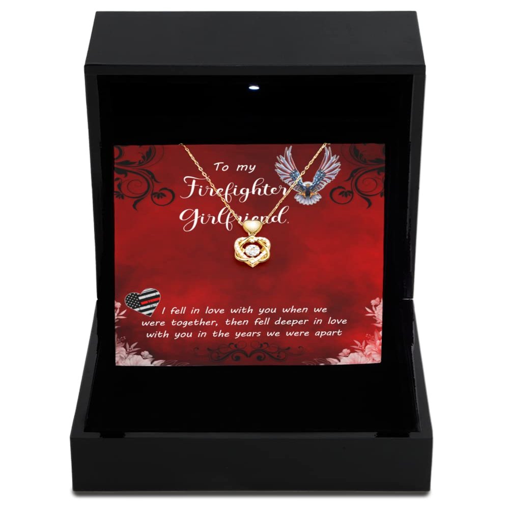 Heart Knot Gold Necklace Luxury Box Firefighter Girlfriend.Jewelry, Firefighter Girlfriend. Gift, Firefighter Jewelry, Jewelry for My Firefighter G