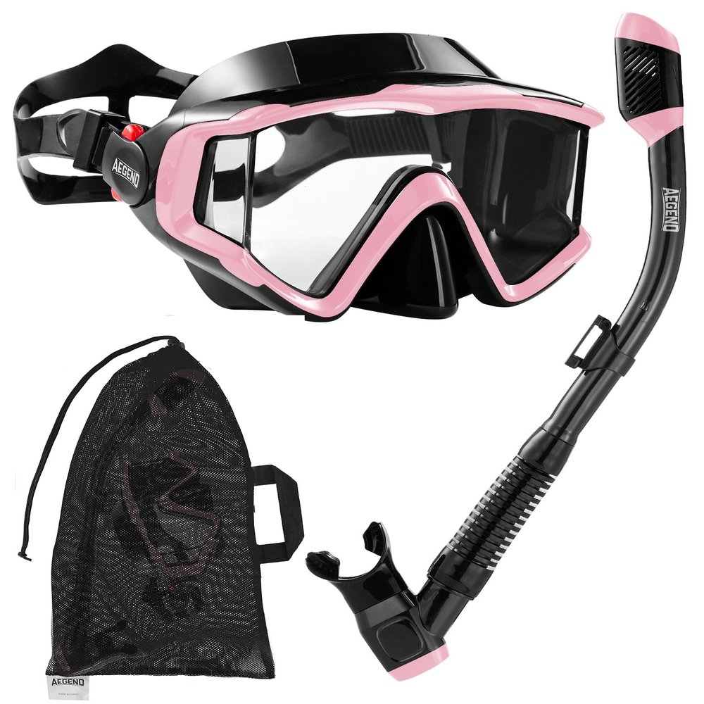 Aegend Snorkeling Gear for Adults Youth Kids, Snorkel Mask with Top Dry Valve - Panoramic View Anti-Leak and Anti-Fog with Mesh Bag for Snorkeling, Scuba Diving, Freediving & Swimming