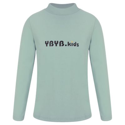 Aislor Boys Girls Thermal Underwear Tops Turtleneck Letter Print Long Sleeve T-Shirts Solid Pullover Base Layer Tops Green 5-6 Years