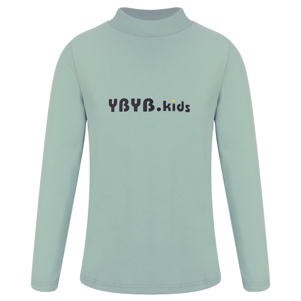 Aislor Boys Girls Thermal Underwear Tops Turtleneck Letter Print Long Sleeve T-Shirts Solid Pullover Base Layer Tops Green 5-6 Years