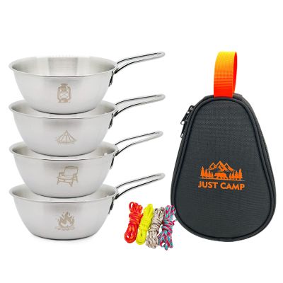 Pubgeer Camping Bowls 20oz (4 Pack) - Stackable Stainless Steel Bowl with Handles and Storage Bag | Outdoor Sierra Cup | Ideal for RV Travel, Camping, and Backpacking | Great Gift