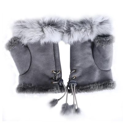ECYC 1 Pair Fingerless Faux Fur Gloves, Women Winter Warm Gloves Artificial Fur Warm Wrist Half Finger Gloves