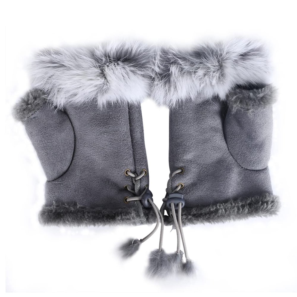 ECYC 1 Pair Fingerless Faux Fur Gloves, Women Winter Warm Gloves Artificial Fur Warm Wrist Half Finger Gloves